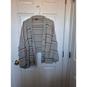 Women's POL Beige Striped Cardigan Sweater